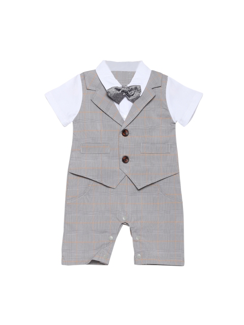 

AJ DEZINES Boys Grey & White Checked Romper