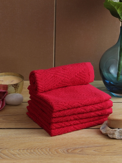 

Softweave Men Set Of 6 Self Design 450 GSM Face Towels, Red