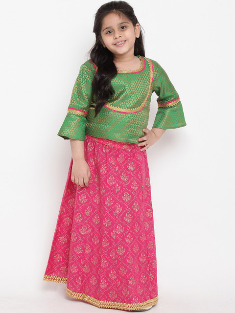 

Bitiya by Bhama Green Semi-Stitched Lehenga with Blouse