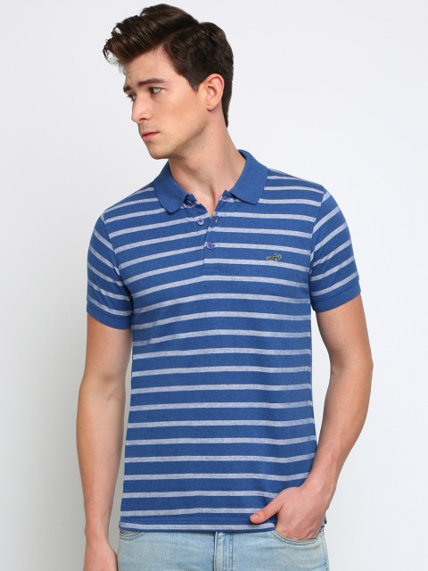 

Crocodile Men Blue & White Slim Fit Striped Polo Collar T-shirt