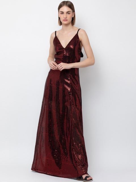 

DODO & MOA Women Maroon Embellished Maxi Dress
