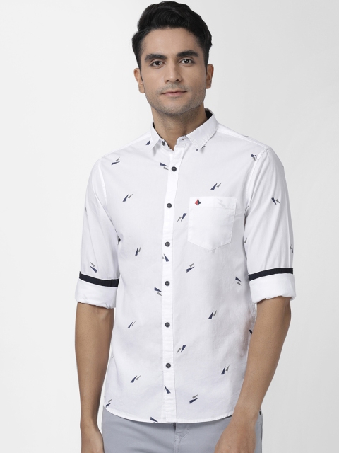 

British Club Men White Slim Fit Printed Casual Shirt