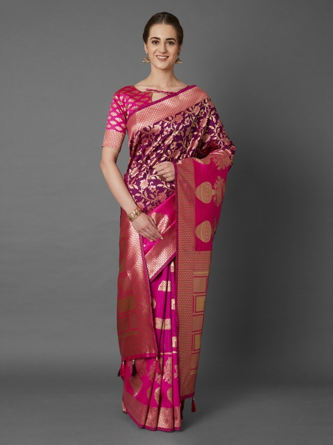 

Mitera Pink Silk Blend Woven Design Kanjeevaram Saree