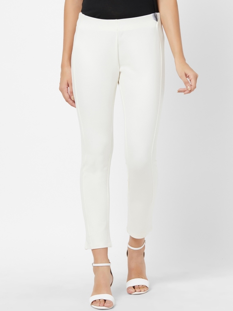 

Soie Women Cream-Coloured Slim Fit Solid Regular Trousers
