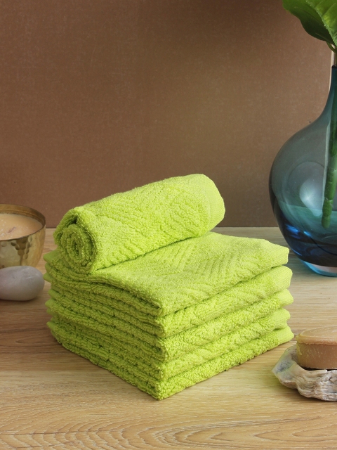 Softweave Men Set Of 6 Self Design 450 GSM Face Towels, Lime green