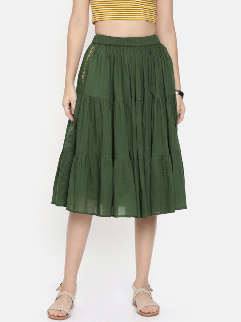 

Chumbak Women Green Solid Tiered Flared Skirt