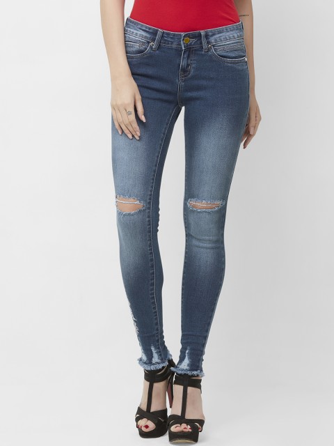 

bebe Women Blue Slim Fit Mid-Rise Slash Knee Jeans