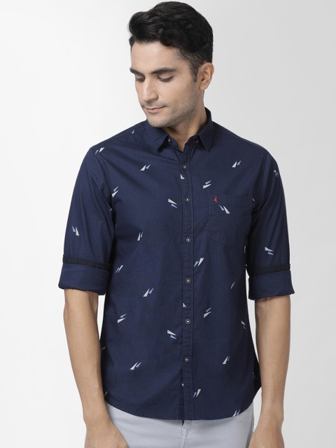 

British Club Men Navy Blue Slim Fit Printed Casual Shirt