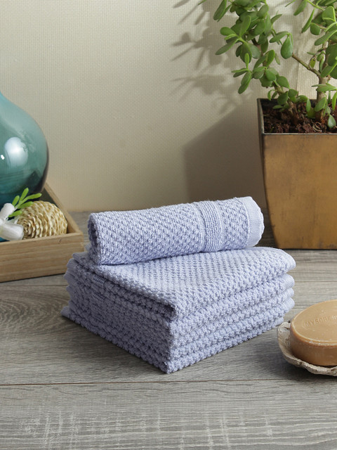 

Softweave Men Set Of 6 Self Design 350 GSM Face Towels, Blue