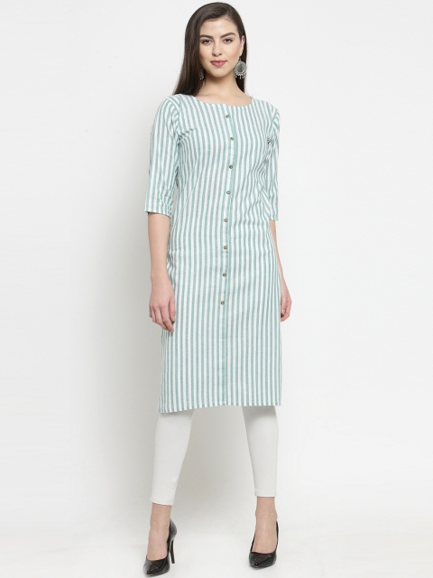 

Everlush Women Sea Green & White Striped Straight Kurta