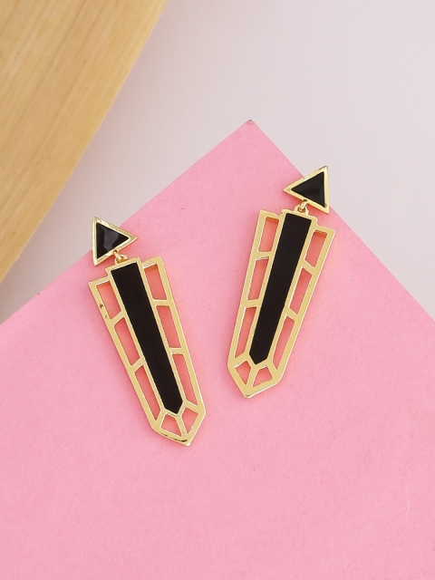 

Studio Voylla Gold-Toned & Black Geometric Drop Earrings