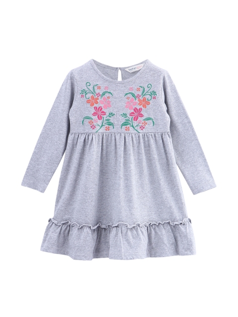 Beebay Girls Grey A-Line Solid Embroidered Dress