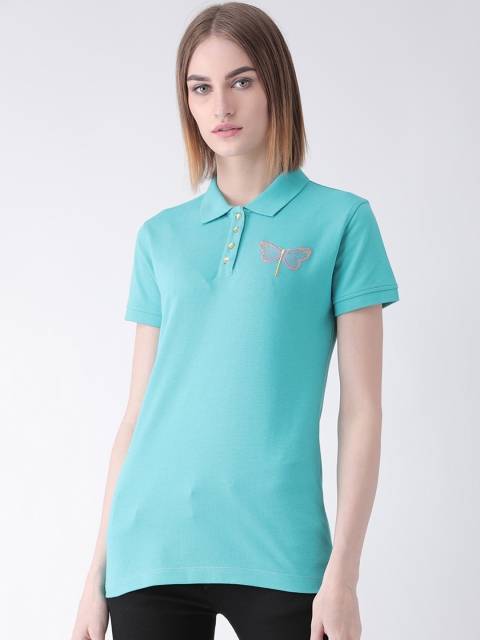 

Club York Women Blue Solid Polo Collar T-shirt