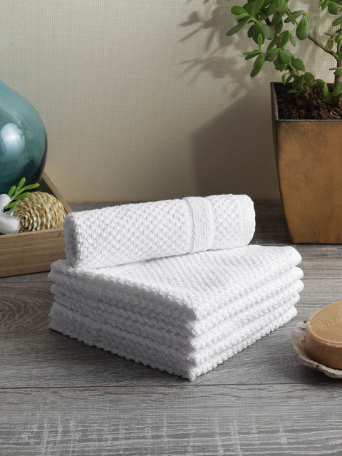 

Softweave Men Set Of 6 Self Design 350 GSM Face Towels, White