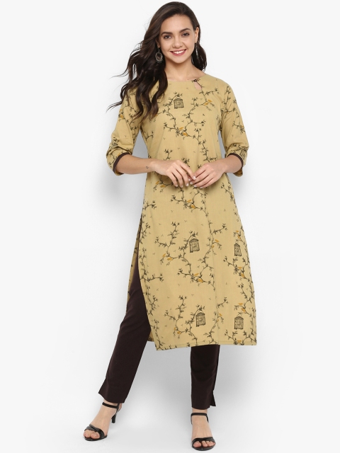 

Janasya Women Beige Printed Kurta with Trousers