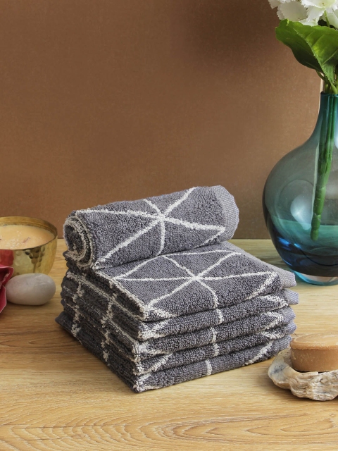 

Softweave Men Set Of 6 Self Design 500 GSM Face Towels, Grey
