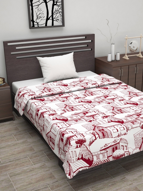 

Divine Casa Red & White Abstract AC Room 110 GSM Single Bed Dohar