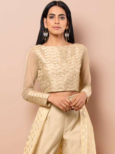 

INDYA Women Beige Self Design Top