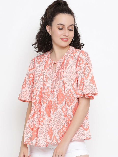 

Oxolloxo Women White Printed A-Line Pure Cotton Top