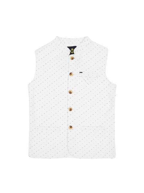 

Gini and Jony Boys White Printed Pure Cotton Nehru Jacket