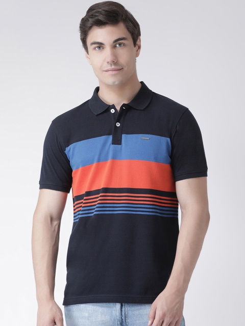 

Club York Men Navy Blue Striped Polo Collar T-shirt