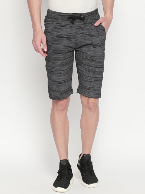 

beevee Men Black Self Design Regular Fit Sports Shorts