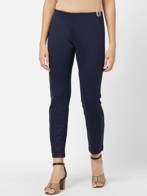 

Soie Women Navy Blue Slim Fit Solid Regular Trousers