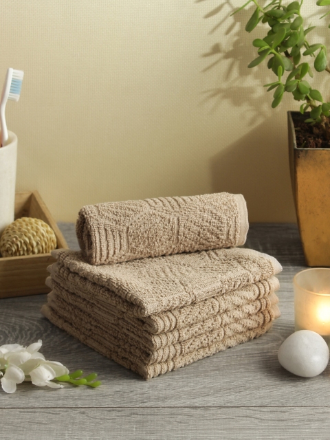 

Softweave Men Set Of 6 Self Design 450 GSM Face Towels, Beige