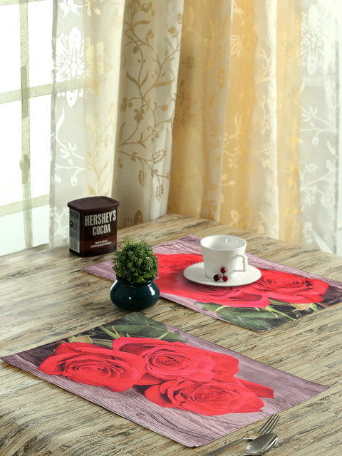 

Alina decor Set of 6 Grey & Red Digital Printed Table Placemats