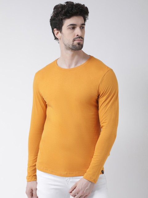 

Friskers Men Mustard Yellow Solid Round Neck T-shirt