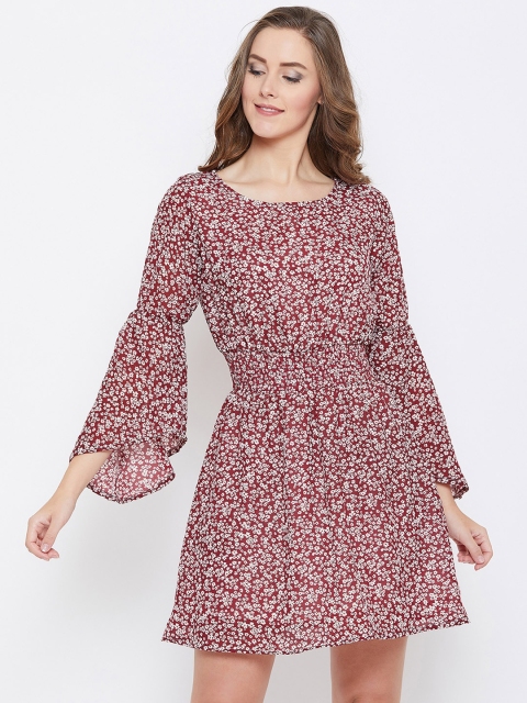 

AASK Women Maroon & Beige Fit and Flare Dress