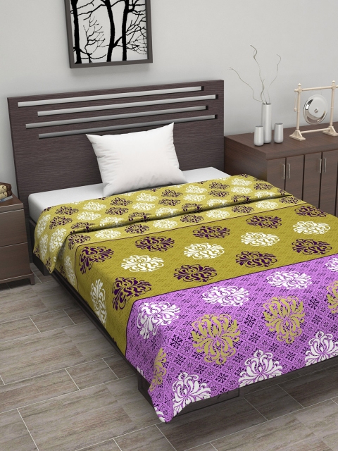 

Divine Casa Olive Green & Purple Abstract AC Room 110 GSM Single Bed Dohar