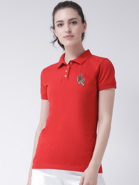 

Club York Women Red Solid Polo Collar T-shirt