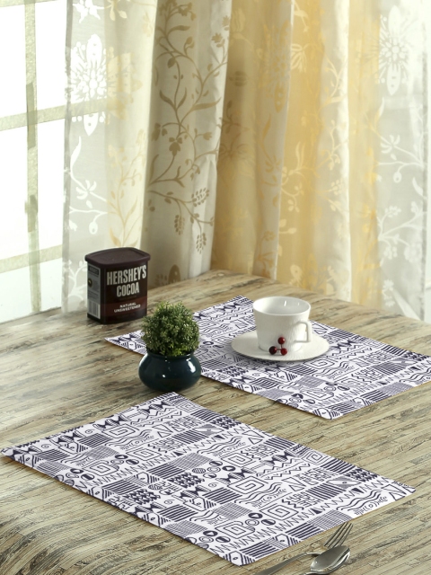 

Alina decor Set of 6 Off White & Black Digital Printed Table Placemats