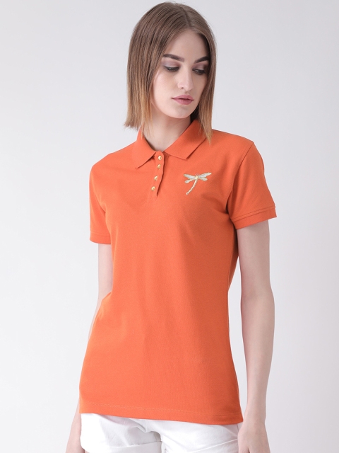 

Club York Women Orange Solid Polo Collar T-shirt