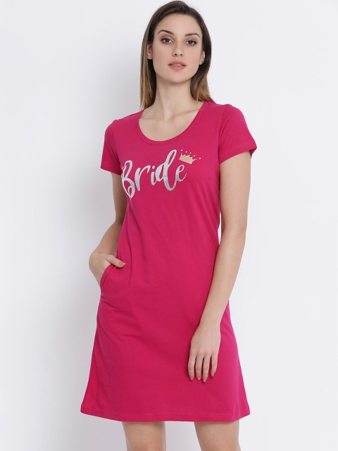 

Clovia Pink Printed Nightdress NS1209P14XL