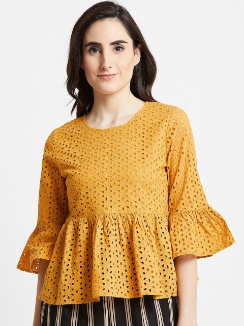

COVER STORY Mustard Yellow Schiffli Empire Top