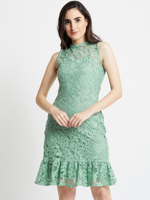 

COVER STORY Women Green Self Design Sheath Dress