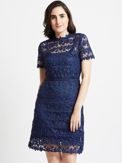 

COVER STORY Women Blue Self Design Bodycon Dress