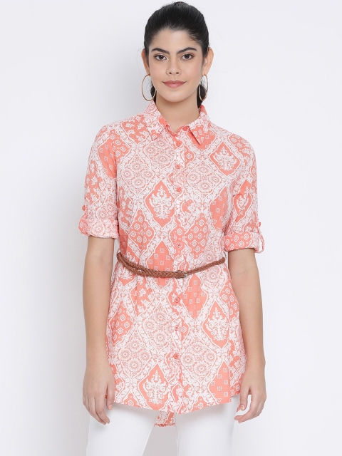 

Oxolloxo Women Peach & White Printed Tunic