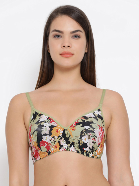 

Clovia Padded Non-Wired Floral Print T-Shirt Bra, Green