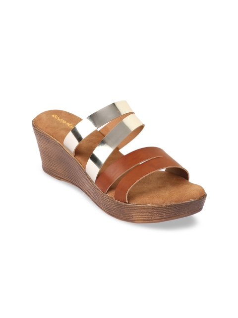 

Bruno Manetti Women Gold-Toned & Brown Colourblocked Wedges
