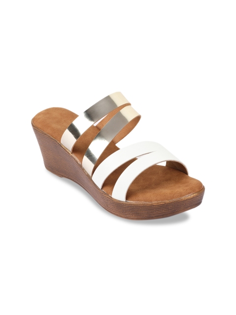 

Bruno Manetti Women White & Gold-Toned Colourblocked Wedges