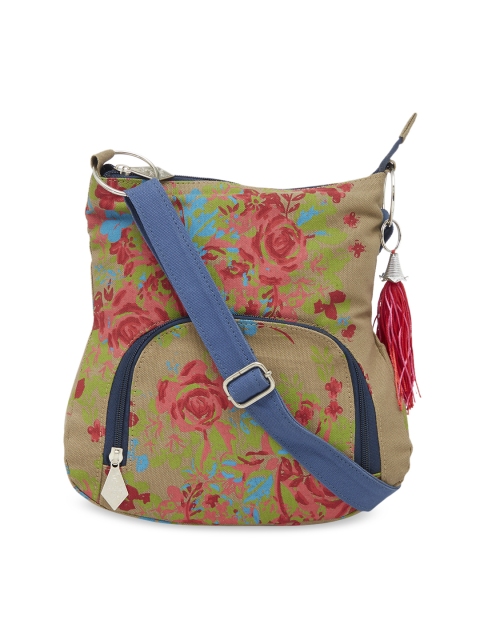 

Pick Pocket Beige & Red Printed Sling Bag