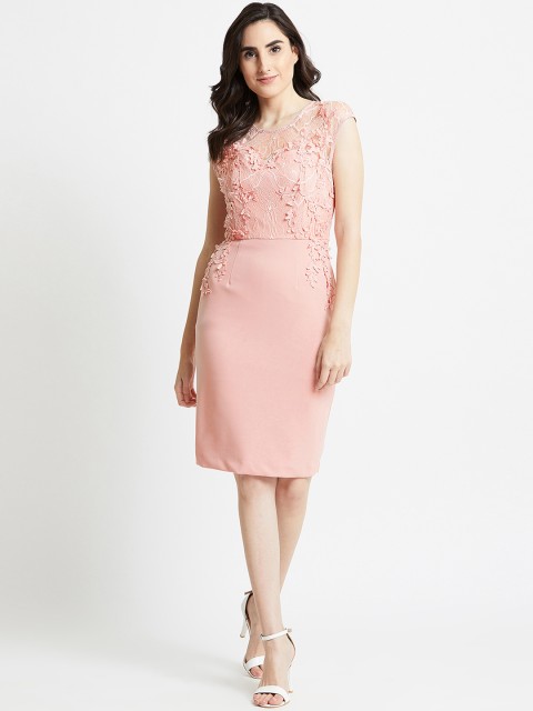 

COVER STORY Women Pink Self Design Sheath Dress