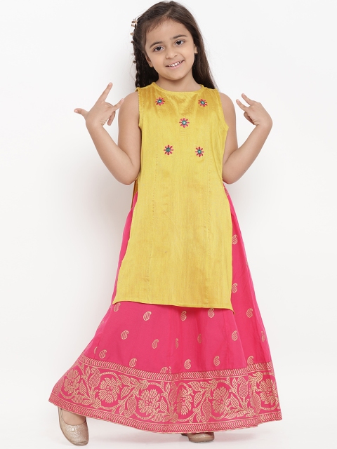 

Bitiya by Bhama Girls Yellow & Pink Embroidered Kurta with Skirt