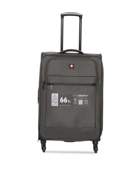 

SWISS BRAND Olive Green Solid Barcelona Soft-Sided Cabin Trolley Bag