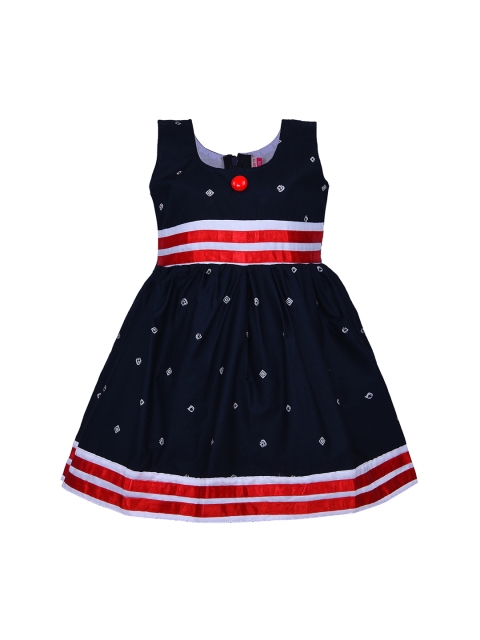 

Wish Karo Girls Navy Blue Printed Fit and Flare Dress