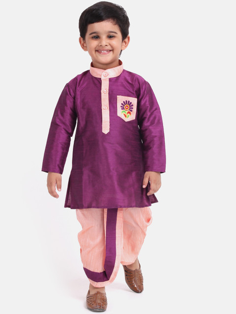 

BownBee Boys Purple & Pink Colourblocked Kurta with Dhoti Pants