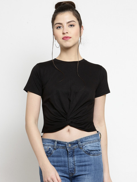 

Everlush Women Black Solid Crop Top
